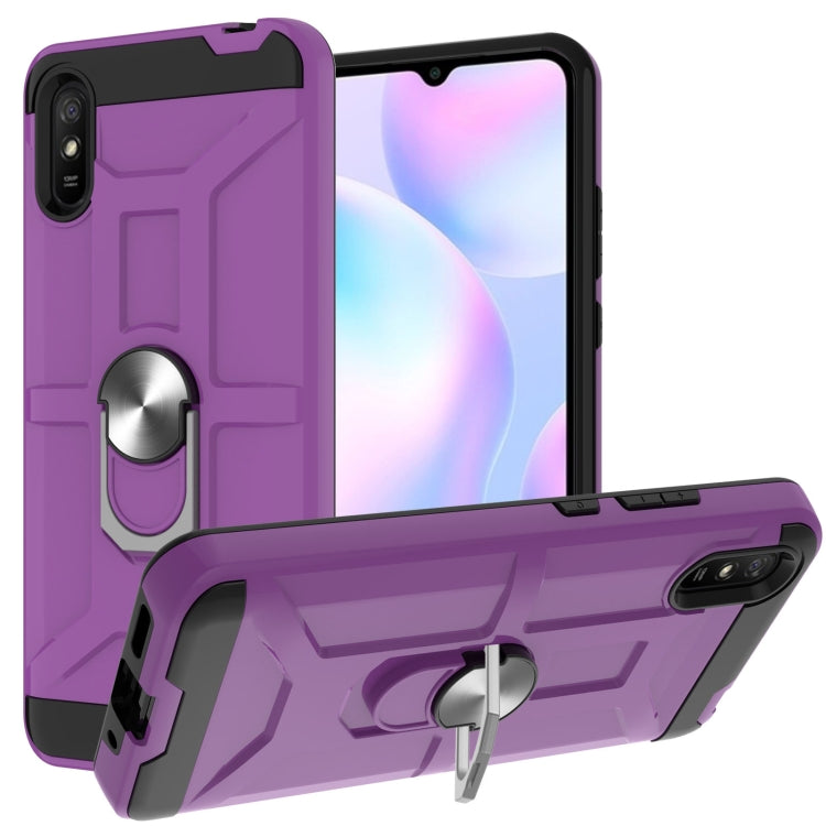 For Xiaomi Redmi 9A War-god Armor TPU + PC Shockproof Magnetic Protective Case with Ring Holder