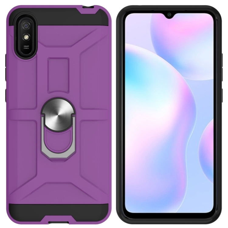 For Xiaomi Redmi 9A War-god Armor TPU + PC Shockproof Magnetic Protective Case with Ring Holder