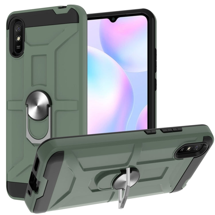 For Xiaomi Redmi 9A War-god Armor TPU + PC Shockproof Magnetic Protective Case with Ring Holder