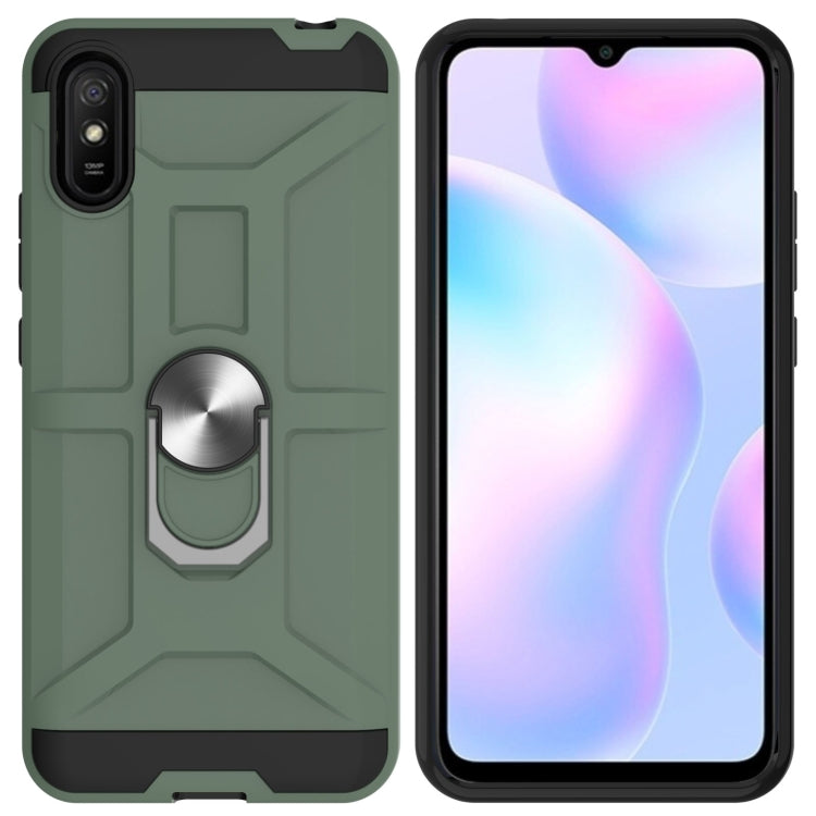 For Xiaomi Redmi 9A War-god Armor TPU + PC Shockproof Magnetic Protective Case with Ring Holder