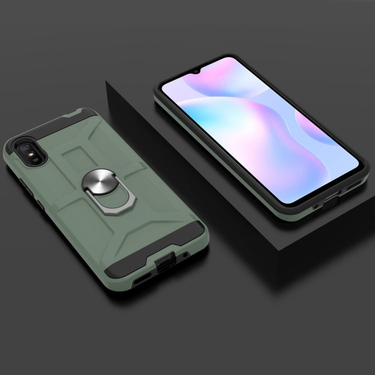 For Xiaomi Redmi 9A War-god Armor TPU + PC Shockproof Magnetic Protective Case with Ring Holder