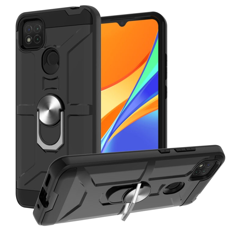 For Xiaomi Redmi 9C / Redmi 9 Indian Edition War-god Armor TPU + PC Shockproof Magnetic Protective Case with Ring Holder