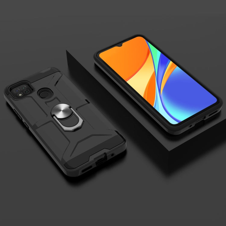 For Xiaomi Redmi 9C / Redmi 9 Indian Edition War-god Armor TPU + PC Shockproof Magnetic Protective Case with Ring Holder