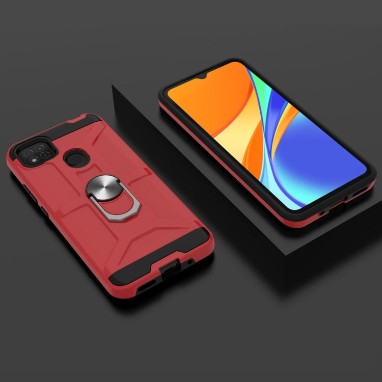 For Xiaomi Redmi 9C / Redmi 9 Indian Edition War-god Armor TPU + PC Shockproof Magnetic Protective Case with Ring Holder