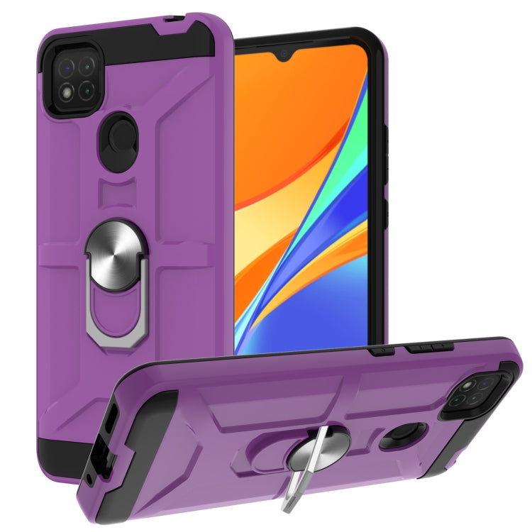 For Xiaomi Redmi 9C / Redmi 9 Indian Edition War-god Armor TPU + PC Shockproof Magnetic Protective Case with Ring Holder