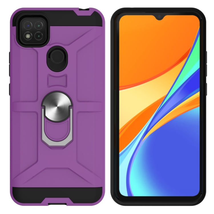 For Xiaomi Redmi 9C / Redmi 9 Indian Edition War-god Armor TPU + PC Shockproof Magnetic Protective Case with Ring Holder