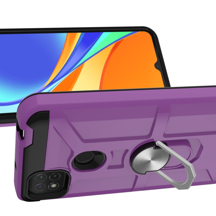 For Xiaomi Redmi 9C / Redmi 9 Indian Edition War-god Armor TPU + PC Shockproof Magnetic Protective Case with Ring Holder