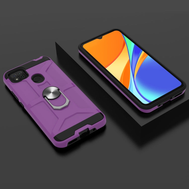 For Xiaomi Redmi 9C / Redmi 9 Indian Edition War-god Armor TPU + PC Shockproof Magnetic Protective Case with Ring Holder