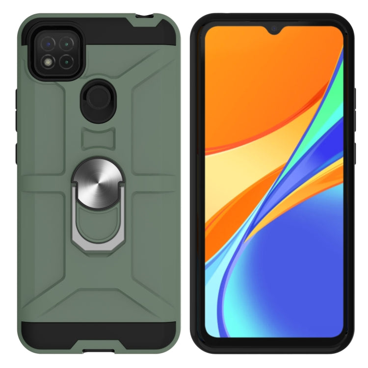 For Xiaomi Redmi 9C / Redmi 9 Indian Edition War-god Armor TPU + PC Shockproof Magnetic Protective Case with Ring Holder