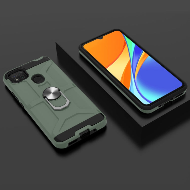 For Xiaomi Redmi 9C / Redmi 9 Indian Edition War-god Armor TPU + PC Shockproof Magnetic Protective Case with Ring Holder