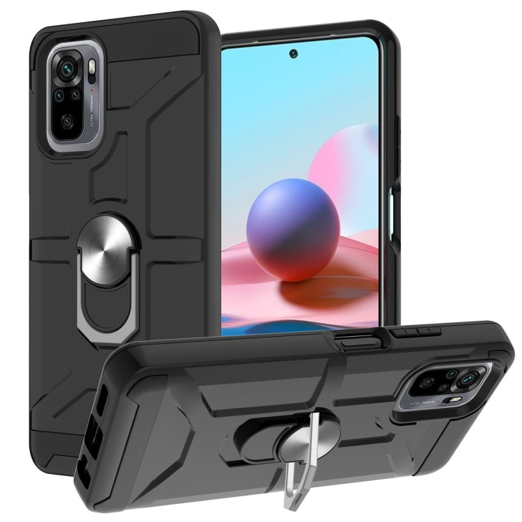 For Xiaomi Redmi Note 10 / Note 10S War-god Armor TPU + PC Shockproof Magnetic Protective Case with Ring Holder