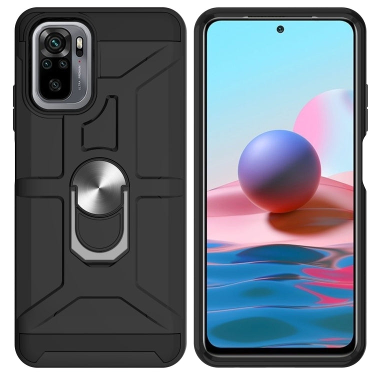 For Xiaomi Redmi Note 10 / Note 10S War-god Armor TPU + PC Shockproof Magnetic Protective Case with Ring Holder