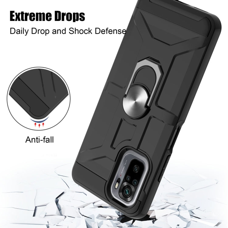 For Xiaomi Redmi Note 10 / Note 10S War-god Armor TPU + PC Shockproof Magnetic Protective Case with Ring Holder