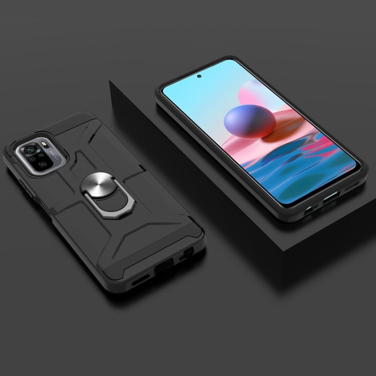 For Xiaomi Redmi Note 10 / Note 10S War-god Armor TPU + PC Shockproof Magnetic Protective Case with Ring Holder