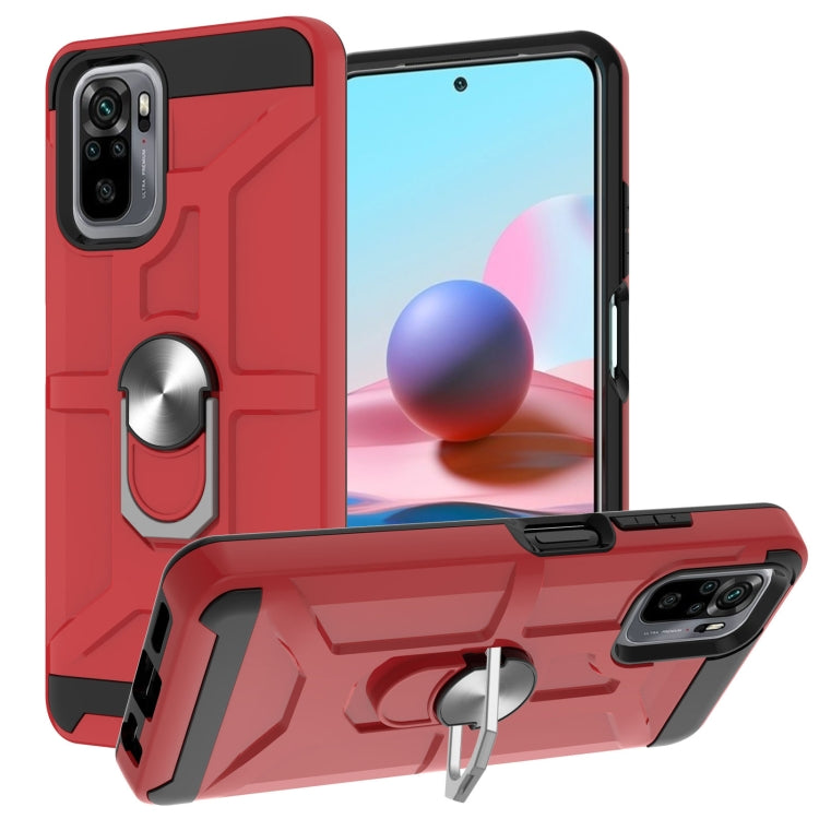 For Xiaomi Redmi Note 10 / Note 10S War-god Armor TPU + PC Shockproof Magnetic Protective Case with Ring Holder