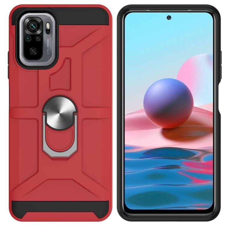 For Xiaomi Redmi Note 10 / Note 10S War-god Armor TPU + PC Shockproof Magnetic Protective Case with Ring Holder