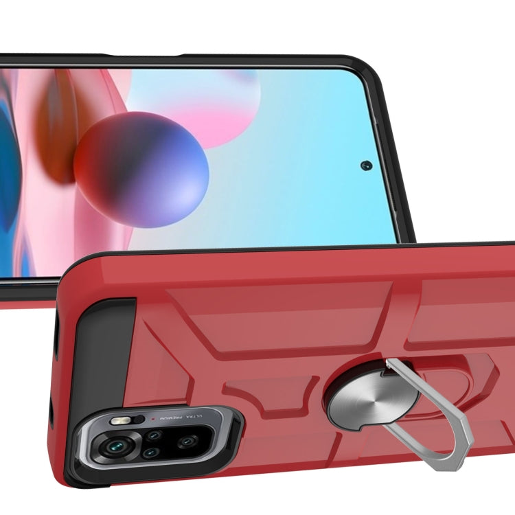 For Xiaomi Redmi Note 10 / Note 10S War-god Armor TPU + PC Shockproof Magnetic Protective Case with Ring Holder