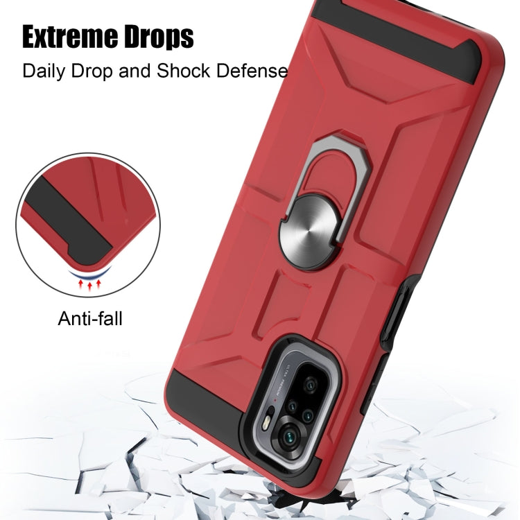 For Xiaomi Redmi Note 10 / Note 10S War-god Armor TPU + PC Shockproof Magnetic Protective Case with Ring Holder