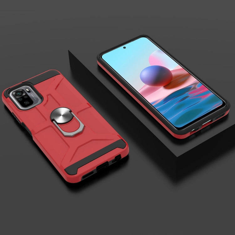 For Xiaomi Redmi Note 10 / Note 10S War-god Armor TPU + PC Shockproof Magnetic Protective Case with Ring Holder