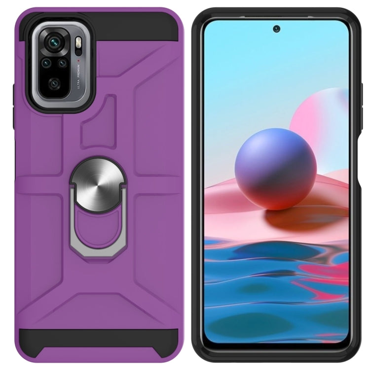 For Xiaomi Redmi Note 10 / Note 10S War-god Armor TPU + PC Shockproof Magnetic Protective Case with Ring Holder