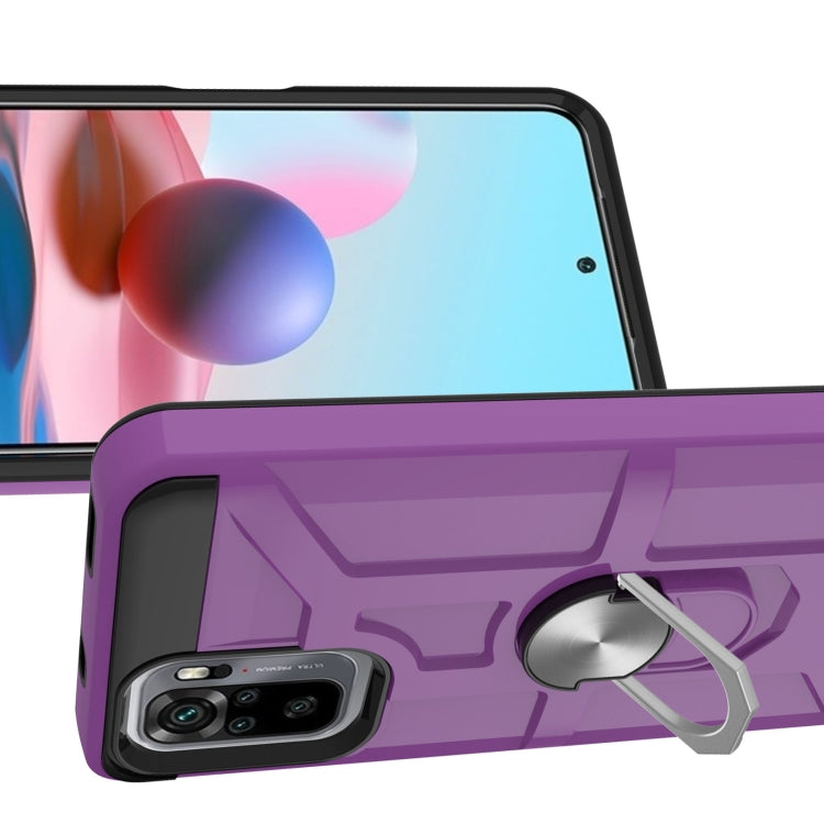 For Xiaomi Redmi Note 10 / Note 10S War-god Armor TPU + PC Shockproof Magnetic Protective Case with Ring Holder