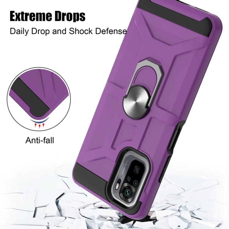 For Xiaomi Redmi Note 10 / Note 10S War-god Armor TPU + PC Shockproof Magnetic Protective Case with Ring Holder