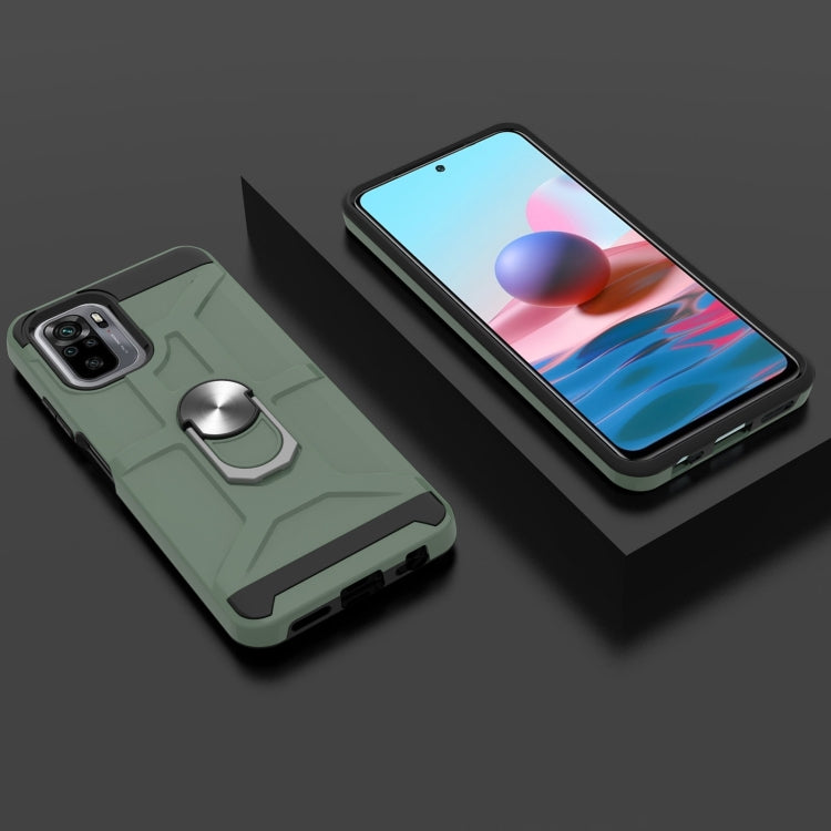 For Xiaomi Redmi Note 10 / Note 10S War-god Armor TPU + PC Shockproof Magnetic Protective Case with Ring Holder