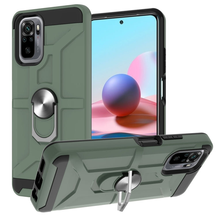 For Xiaomi Redmi Note 10 / Note 10S War-god Armor TPU + PC Shockproof Magnetic Protective Case with Ring Holder