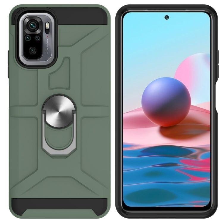 For Xiaomi Redmi Note 10 / Note 10S War-god Armor TPU + PC Shockproof Magnetic Protective Case with Ring Holder