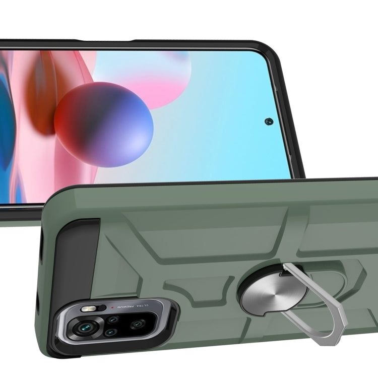 For Xiaomi Redmi Note 10 / Note 10S War-god Armor TPU + PC Shockproof Magnetic Protective Case with Ring Holder