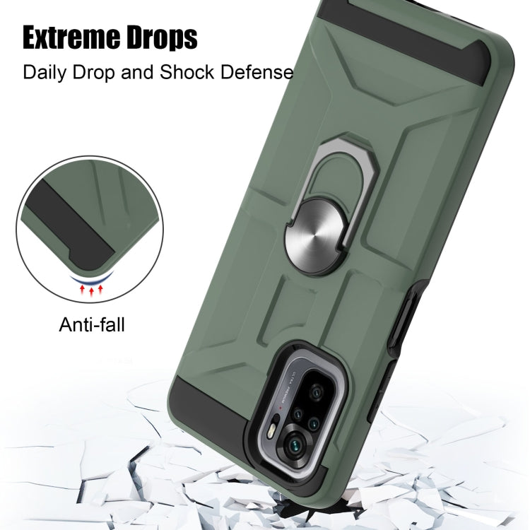 For Xiaomi Redmi Note 10 / Note 10S War-god Armor TPU + PC Shockproof Magnetic Protective Case with Ring Holder