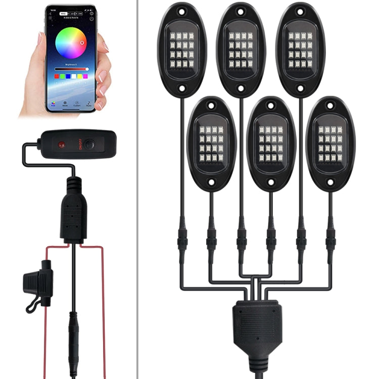 6 in 1 DC12V Car Mobile Phone Bluetooth APP Control RGB Symphony Chassis Light with 16LEDs SMD-5050 Lamp Beads