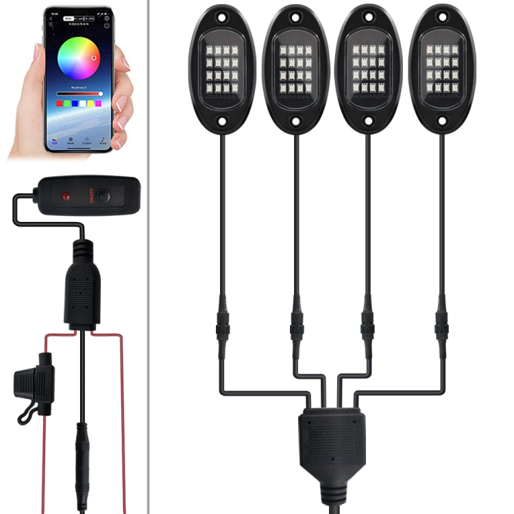 4 in 1 DC12V Car Mobile Phone Bluetooth APP Control RGB Symphony Chassis Light with 16LEDs SMD-5050 Lamp Beads