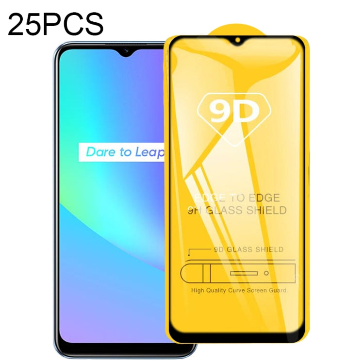 For OPPO Realme C25 25 PCS 9D Full Glue Full Screen Tempered Glass Film