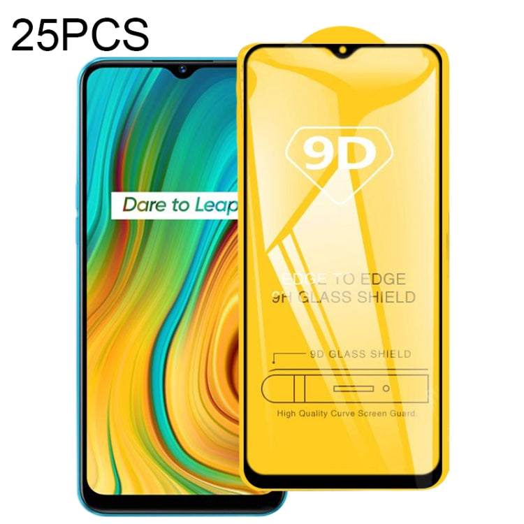 For OPPO Realme C3 25 PCS 9D Full Glue Full Screen Tempered Glass Film