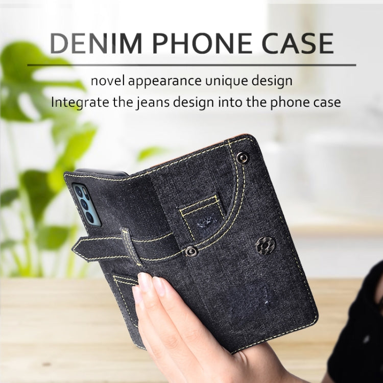 For OPPO Reno6 Pro Denim Horizontal Flip Leather Case with Holder & Card Slot & Wallet