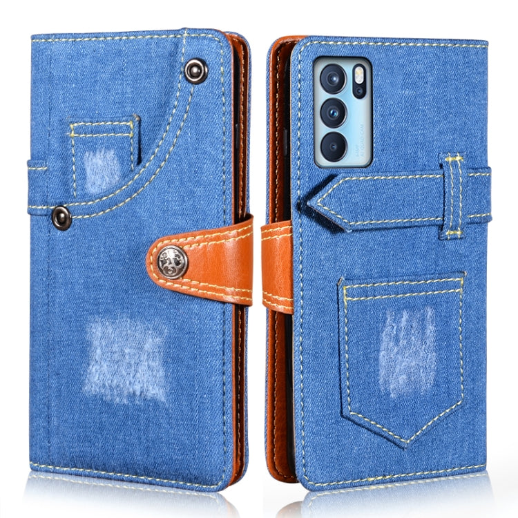 For OPPO Reno6 Pro Denim Horizontal Flip Leather Case with Holder & Card Slot & Wallet