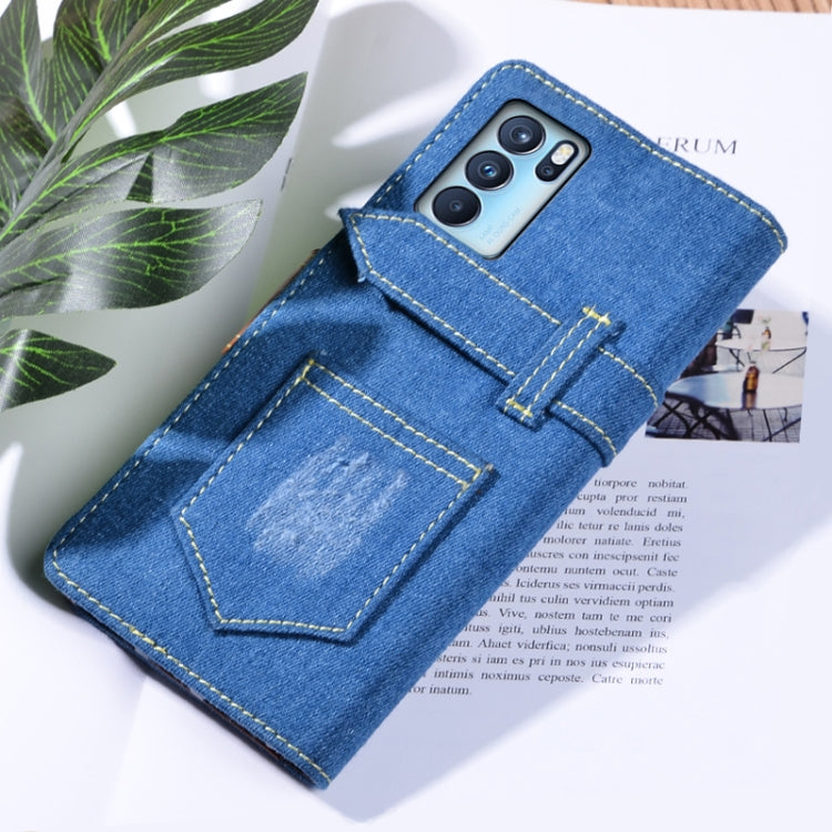 For OPPO Reno6 Pro Denim Horizontal Flip Leather Case with Holder & Card Slot & Wallet