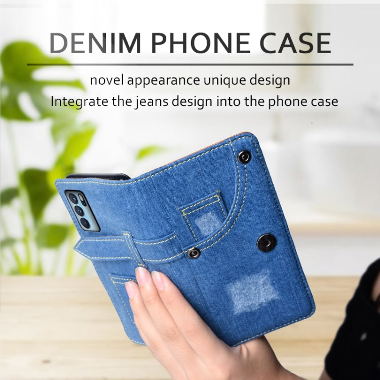 For OPPO Reno6 Pro Denim Horizontal Flip Leather Case with Holder & Card Slot & Wallet
