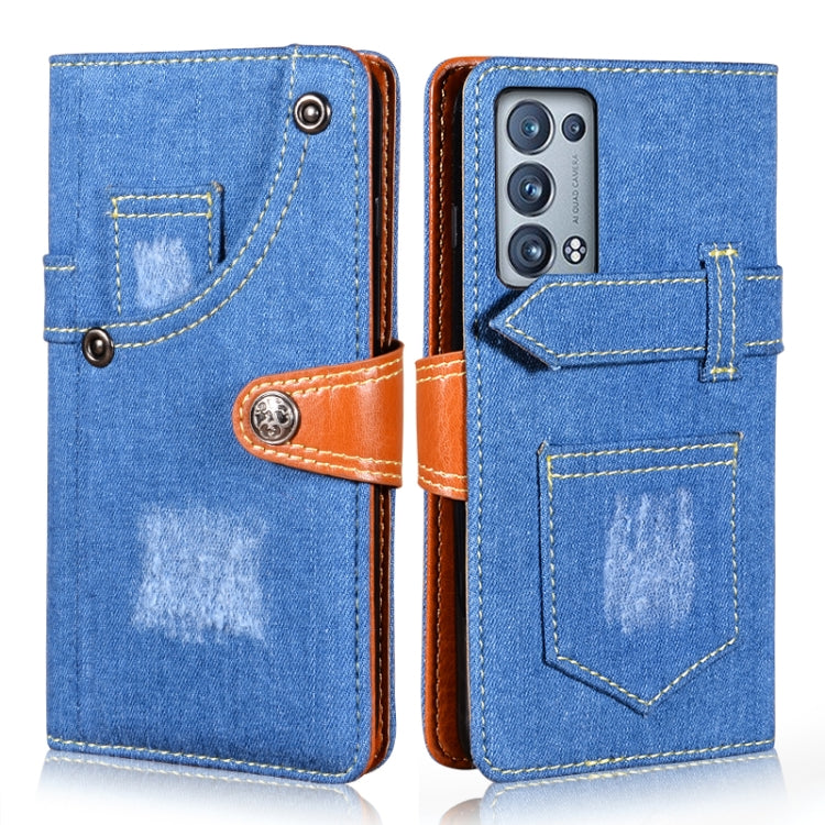 For OPPO Reno6 Pro 5G Denim Horizontal Flip Leather Case with Holder & Card Slot & Wallet