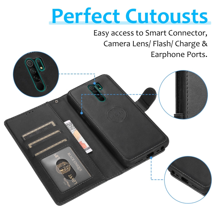 For Xiaomi Redmi 9 Calf Texture 2 in 1 Detachable Magnetic Back Cover Horizontal Flip Leather Case with Holder & Card Slots & Wallet & Photo Frame