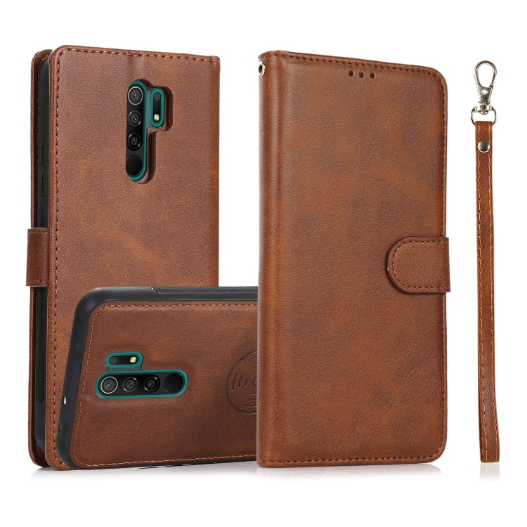 For Xiaomi Redmi 9 Calf Texture 2 in 1 Detachable Magnetic Back Cover Horizontal Flip Leather Case with Holder & Card Slots & Wallet & Photo Frame