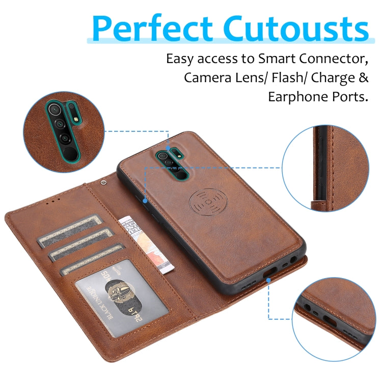 For Xiaomi Redmi 9 Calf Texture 2 in 1 Detachable Magnetic Back Cover Horizontal Flip Leather Case with Holder & Card Slots & Wallet & Photo Frame