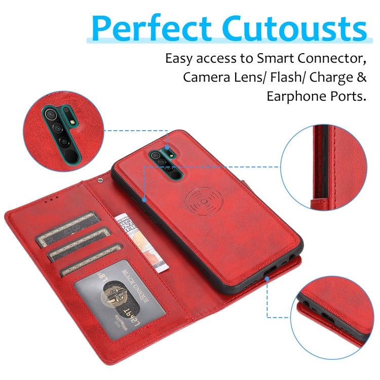 For Xiaomi Redmi 9 Calf Texture 2 in 1 Detachable Magnetic Back Cover Horizontal Flip Leather Case with Holder & Card Slots & Wallet & Photo Frame