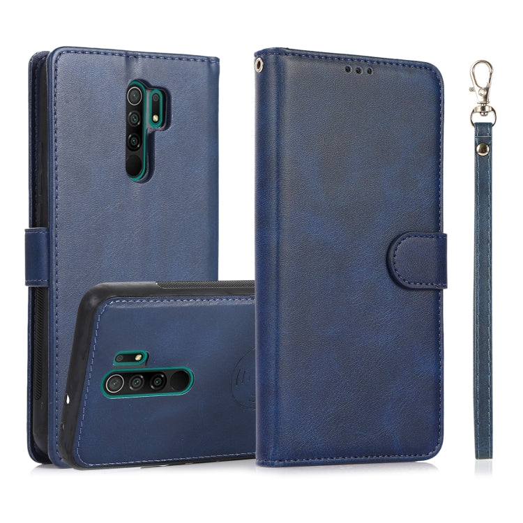 For Xiaomi Redmi 9 Calf Texture 2 in 1 Detachable Magnetic Back Cover Horizontal Flip Leather Case with Holder & Card Slots & Wallet & Photo Frame