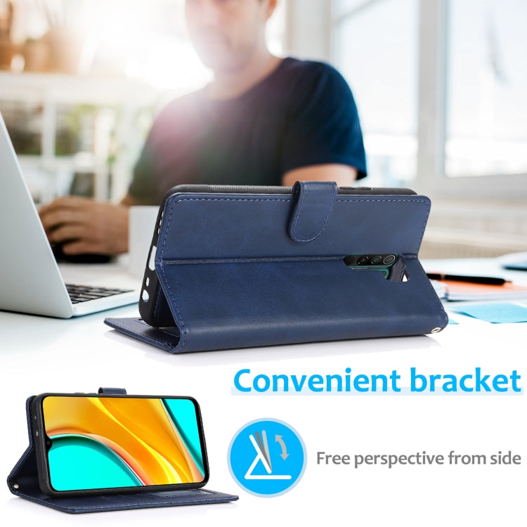 For Xiaomi Redmi 9 Calf Texture 2 in 1 Detachable Magnetic Back Cover Horizontal Flip Leather Case with Holder & Card Slots & Wallet & Photo Frame