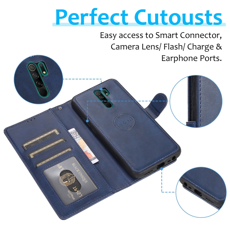 For Xiaomi Redmi 9 Calf Texture 2 in 1 Detachable Magnetic Back Cover Horizontal Flip Leather Case with Holder & Card Slots & Wallet & Photo Frame
