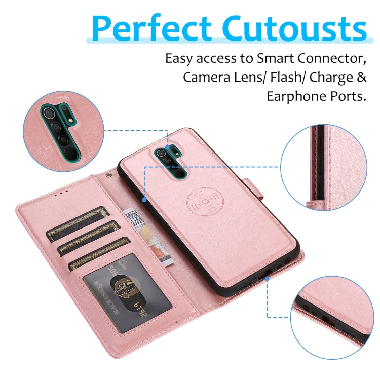 For Xiaomi Redmi 9 Calf Texture 2 in 1 Detachable Magnetic Back Cover Horizontal Flip Leather Case with Holder & Card Slots & Wallet & Photo Frame