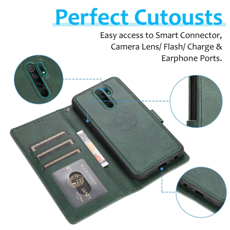 For Xiaomi Redmi 9 Calf Texture 2 in 1 Detachable Magnetic Back Cover Horizontal Flip Leather Case with Holder & Card Slots & Wallet & Photo Frame