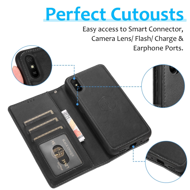For Xiaomi Redmi 9A Calf Texture 2 in 1 Detachable Magnetic Back Cover Horizontal Flip Leather Case with Holder & Card Slots & Wallet & Photo Frame